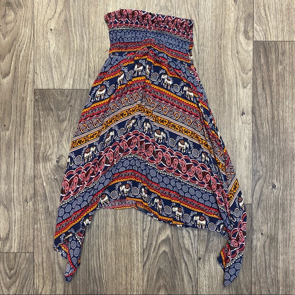 DRAPE CUT BOHEMIAN TUBE DRESS, SIZE S